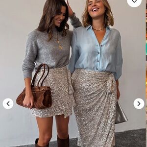Never Fully Dressed Gold Sequin Midi Skirt